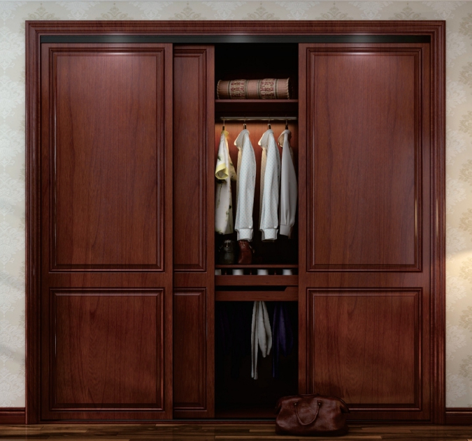 MDF Lacquer Brown Walnut Sliding Door Wardrobe Bedroom Closet Cabinets Furniture 0