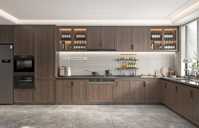 Plywood Kitchen Cabinet With Microwave & Handle Design Modern Custom Furniture 0