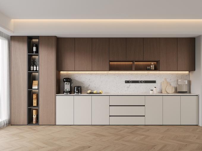 Plywood Kitchen Cabinet With Microwave & Handle Design Modern Custom Furniture 1