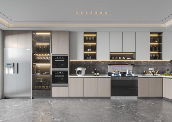 Plywood Kitchen Cabinet With Microwave & Handle Design Modern Custom Furniture 2
