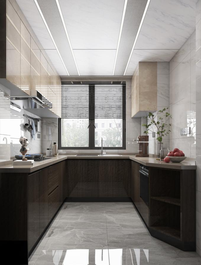 Modern Melamine Finish Kitchen Cabinet with Natural Stone Texture 0