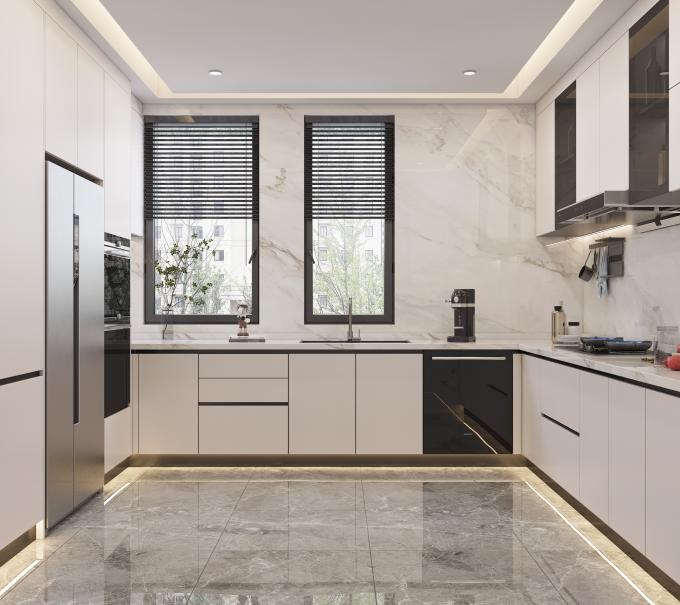 Modern Melamine Finish Kitchen Cabinet with Natural Stone Texture 1