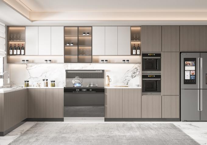 Modern Melamine Finish Kitchen Cabinet with Natural Stone Texture 3