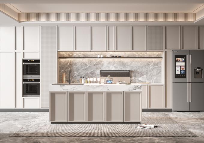 Modern Melamine Finish Kitchen Cabinet with Natural Stone Texture 4