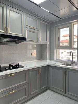 15mm Solid Wood Island Modular Black Melamine Kitchen Cabinets Units