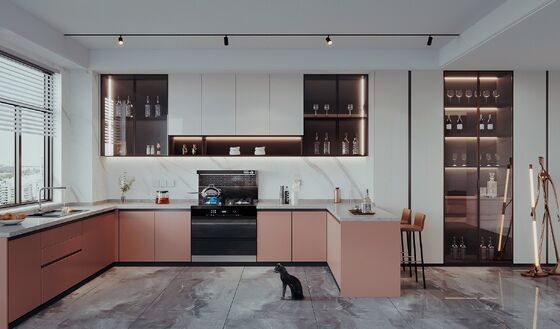 Door Panel Finish Modern Kitchen Cabinet with Acrylic Surface and Handle Knob
