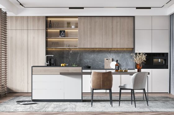 Ash Solid Wood Assembled Packing Kitchen Cabinet Charm For Hotel Apartment