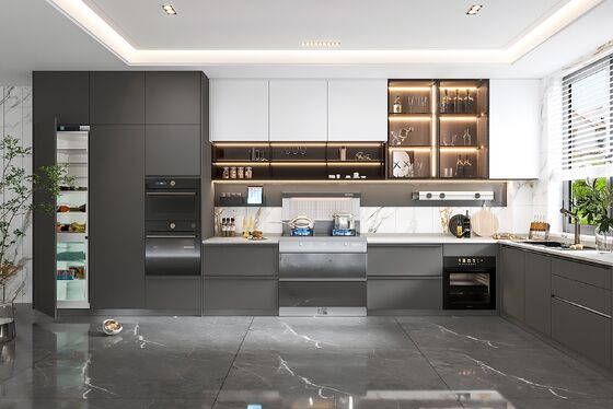 buy Modern Kitchen Cabinet With Marble Countertop And Solid Wood Door Material online manufacturer
