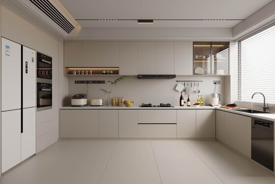 Plywood Board Waterproof White Melamine Kitchen Cabinets Sets For Hotel