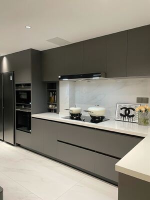 L-Shaped Open Kitchen Flat Panel Cupboard with Benchtop Kitchen Cabinets