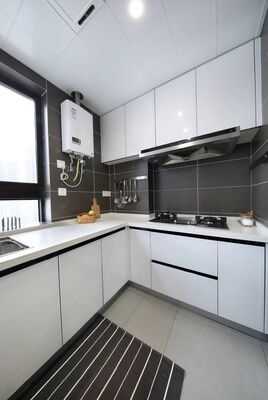 buy Laminated Melamine Finish Vertical Wood Grain Frameless Kitchen Cabinet For Home online manufacturer