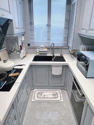 L Shaped Kitchen Cabinet Simple Design With Open Shelves For Apartment