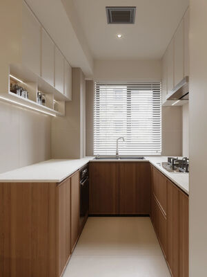 MDF Natural Wood Grain Melamine Kitchen Cabinets For Apartment