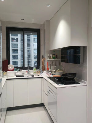 buy Three Section Track Linear Style Wood Kitchen Cabinet Wooden Cupboard online manufacturer