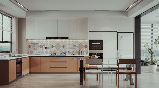 Minimalist Flat-Panel Melamine Board Kitchen Cabinet Set, Base & Wall Cabinets