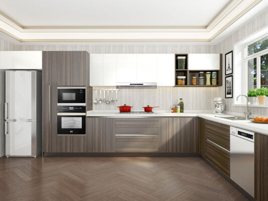 Melamine MDF Ready Made Cupboards Gray Kitchen Cabinets Wall Mounted