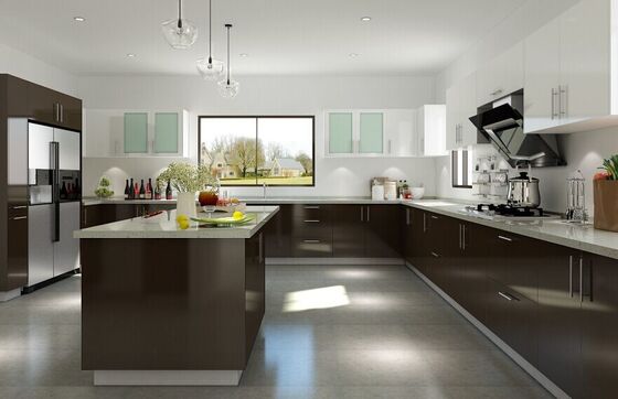 Natural Wood Modern Kitchen Cabinet Set With Quartz Countertop Blum Hardware