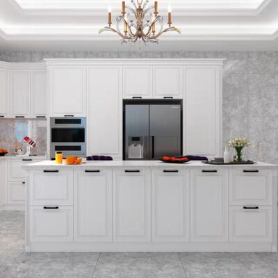 Classical Shallow Handleless Kitchen Cabinets With Quartz Countertop