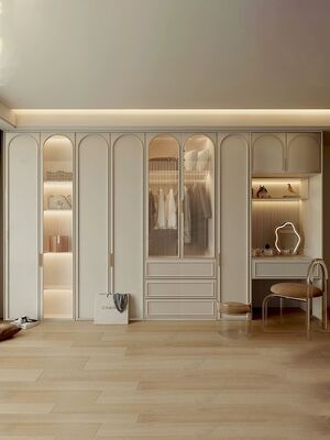 Golden Finish Dressing Cupboard With Table Bedroom Furniture Set