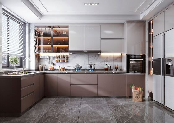 Door Panel Finish Modern Kitchen Cabinet with Acrylic Surface and Handle Knob