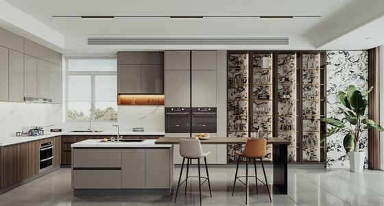 Unique Custom Gray Matte Painted Kitchen Cabinets For Custom Prefab Houses