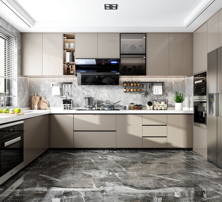Modern U Shape Kitchen Furniture With MDF Matte Lacquer Countertop Island