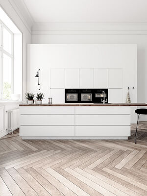 Apartment Modern Kitchen Cabinet Veneer And Lacquer Mixed Style Modern Furniture