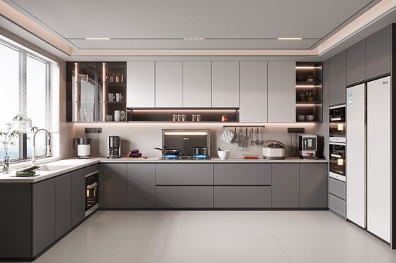 Modern Kitchen Cabinet With Marble Countertop And Solid Wood Door Material