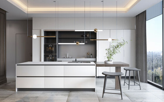 Particle Board Modern Wooden Matt Lacquer Finished Grey Kitchen Cabinet