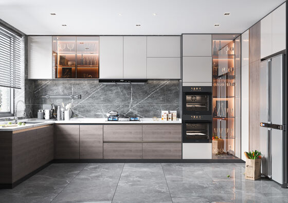 Plywood Kitchen Cabinet With Microwave & Handle Design Modern Custom Furniture