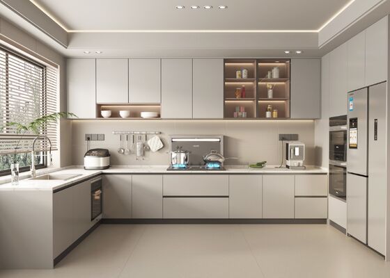 Plywood Board Waterproof White Melamine Kitchen Cabinets Sets For Hotel