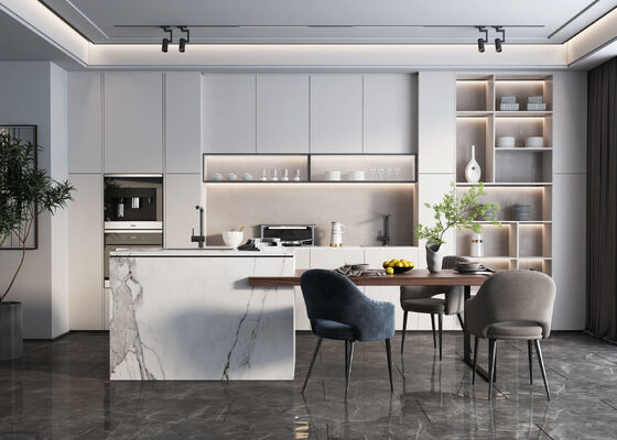 Particle Board Surface Finish Modern Kitchen Cabinet For Ranghood Cooker Microwave