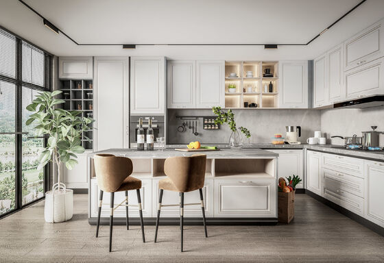 Custom Wooden Kitchens Furniture Moderne Walnut Solid Wood Kitchen Cabinets