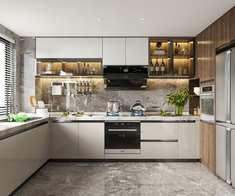 Custom Modern Kitchen Cabinet With Hardware And Particle Board Door Material