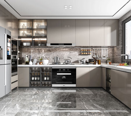 Custom Door Material Modern Kitchen Cabinet With Carcass Material For Villa