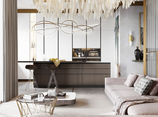 Kitchen Furniture Custom Home Modular Wood Grain Kitchen Cabinet Modern