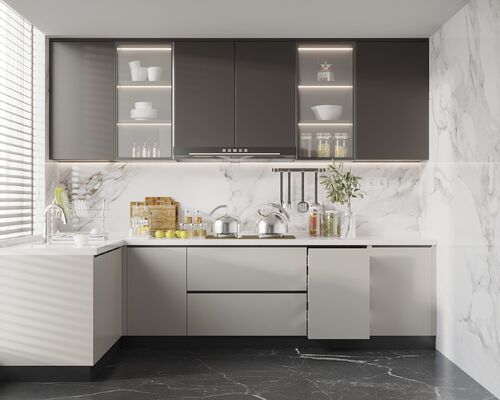 Modern Design White Color And Wood Kitchen Cabinets