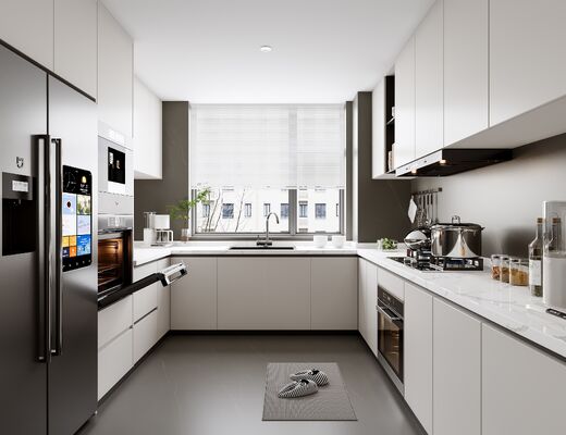 Modern Wood Grain Stone Surface Melamine Customized MDF Kitchen Cabinetry