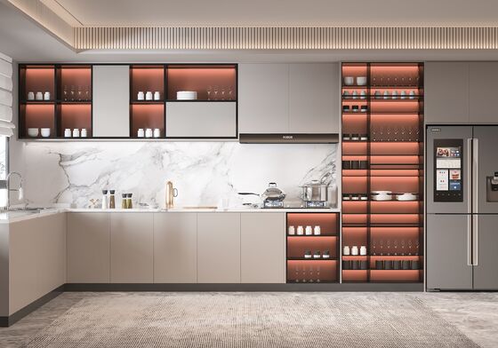 European Style Lighting Wall Shelf Liner Plywood White Minimalist Kitchen Cabinet