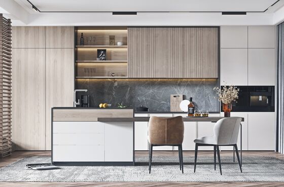 European Style Lighting Wall Shelf Liner Plywood White Minimalist Kitchen Cabinet