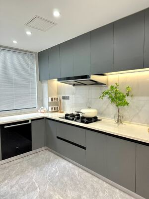 Kitchen Cabinet With 304 Ss Metal Countertops And Double Sinks For Hotel