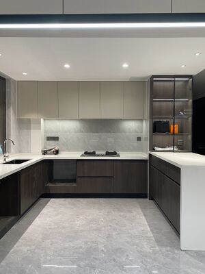 Waterproof Classic Lacquer Kitchen Cabinet With Bar Counter Or Apartment