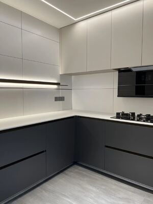 Apartment High Glossy Lacquer Doors Free Handles Modern Kitchen Furniture