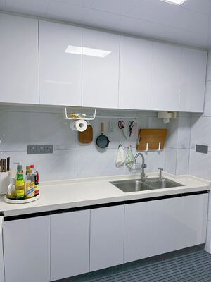 Modern U-Shape Kitchen With Small Island Shaker Cabinets Custom Kitchen Cabinet
