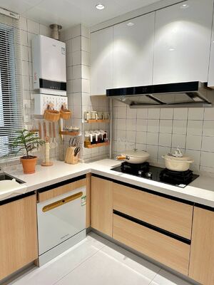 Modern U-Shape Kitchen With Small Island Shaker Cabinets Custom Kitchen Cabinet