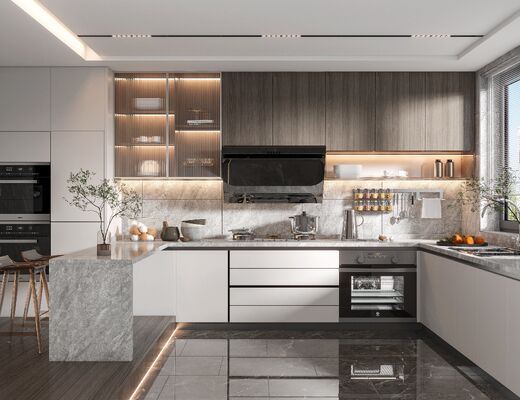 Luxury Modern Melamine Furniture Custom Wood Kitchen Cabinet For Home