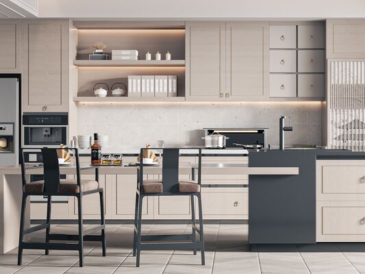 Custom Modular Kitchen Cabinet with Quartz Countertop