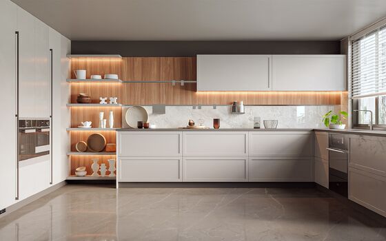 Customizable Waterproof Wood Kitchen Cabinet with Marble Top