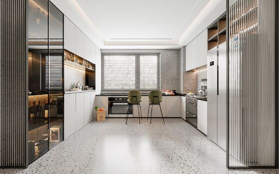 Modular Kitchen Cabinet with Contrast Color Design
