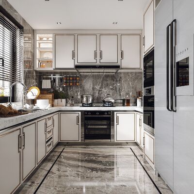 Fireproof Modular Kitchen Cabinet with Sink and Appliances